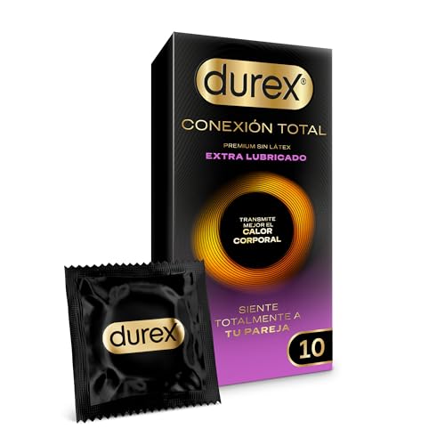 Durex Conexión Total Extra Lubricado - Preservativo Ultra Fino Plus sin Látex con Tecnología Body Feel que Transmite Mejor el Calor Corporal, 10 Condones XL Extra Lubricados