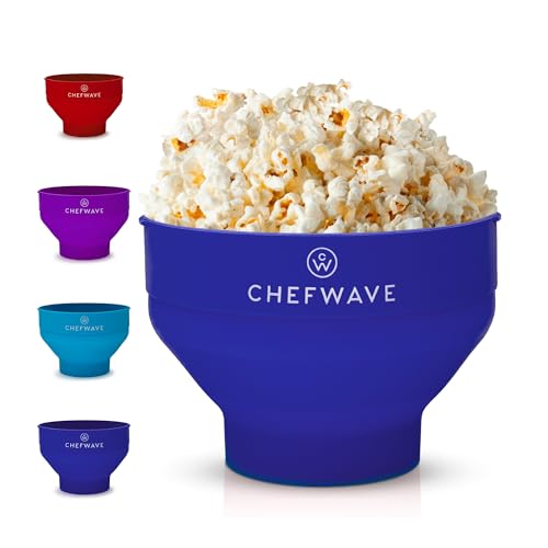 Chefwave Silicone Popcorn Popper (Dark Blue) - Reusable, Collapsible Microwave Popcorn Bowl - Dishwasher Safe by ChefWave - Used condition - US$9.14