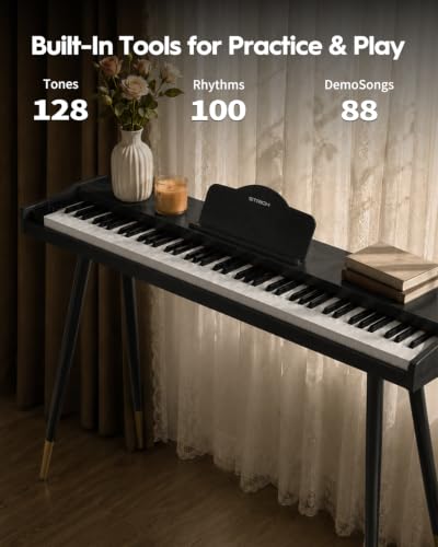 STRICH 88 Key Digital Piano Set, Full Size Velocity-Sensitive Keys, Electric Keyboard with Stand, Bench, Pedal, Headphones, Music Rest for Beginner, SPRITE-S(Black)