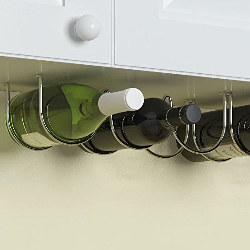 Under Cabinet Wine Rack and Liquor Bottle Holder Chrome Finish Kitchen Countertop Organizer (3 Bottles)
