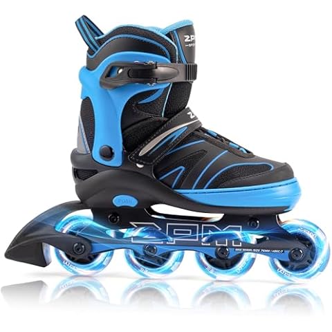 2PM SPORTS Kids Adjustable Inline Skates Ages 4-12, Youth Inlie Skates for Girls Boys 5-8 8-12 with Full Light Up Wheels, Beginner Women Adult Skates - Blue Large Cover