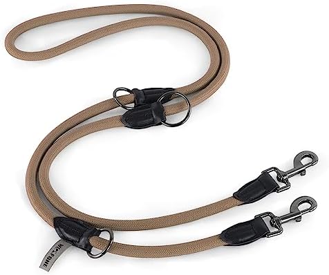 Wolfone Doppelendige Hundeleine, Sand, 2,1M | Einstellbares Seil, Gut für Spaziergänge, Camping, Passend für große, mittlere und kleine Hunde