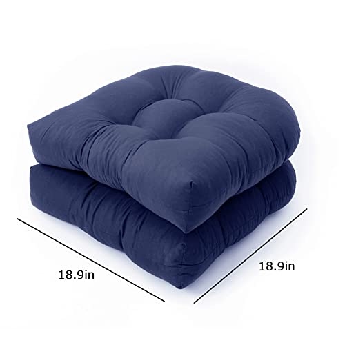 Pack Of 2 Outdoor Indoor Tufted Seat Cushions, 18.9" X 18.9" U-Shape Cushions For Wicker Chair Seat,Patio Cushions, Furniture Dinning Chair Pad (Navy Blue) #TOP1