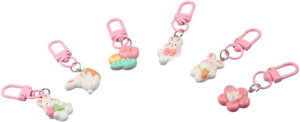 Pokinge 6Pcs Cartoon Bunny Pendant Keychain Creative Resin Hanging Keyring Cute Rabbit Carrots Keychain Ornament Kawaii Charm Backpack Ornament - Image 6