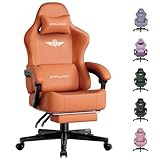 GTPLAYER Silla para Juegos, Silla de Oficina Transpirable, Silla ergonómica de PC, Tela, Respaldo Ajustable 160° y reposapiés Extensible, ergonómica, Cuero sintético, Carga 180 kg, Naranja