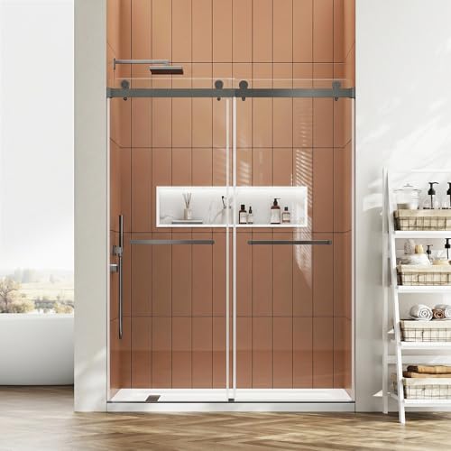 JONIVRAT 56-60" W x 76" H Frameless Double Sliding Shower Door, 5/16" by JONIVRAT - Used condition - US$416.83