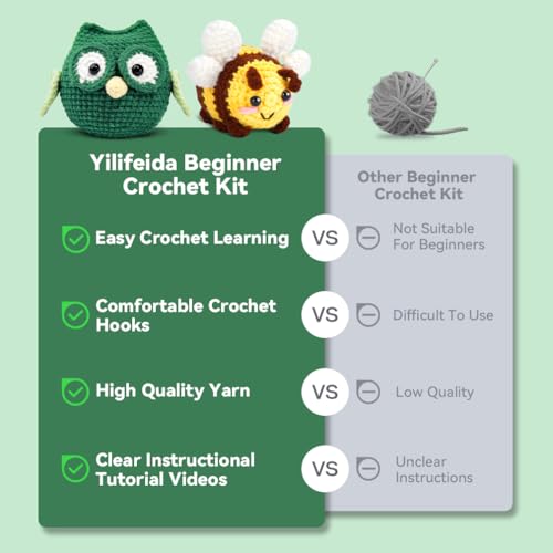 Image of YILIFEIDA Adorable Halloween Crochet 2PC Animals Kit for Beginners - Owl and Bee Knitting Kit with Step-by-Step Tutorials Beginner Crochet Animals for Adults and Family Crochets Christmas Gifts