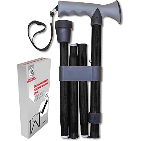 Dr. Bone's Therapeutics ® Easy Folding Walking Stick - Gel Handle Height Adjustable Comfort Grip Collapsible Folding Cane for Men & Women Adjustable Length Lightweight Walking Sticks - Black Cover