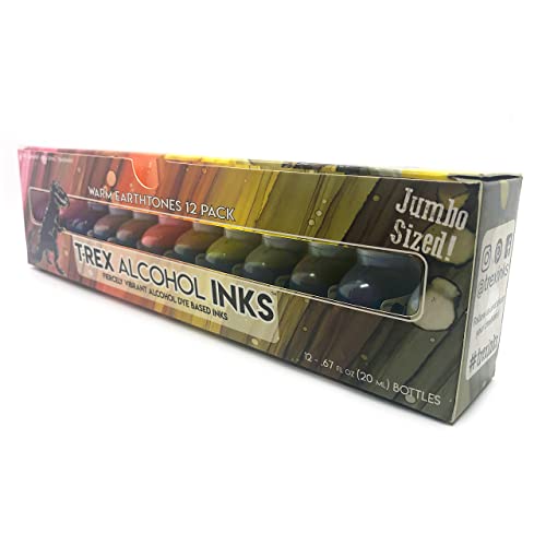 T-Rex Inks Premium Alcohol Inks Warm Earth Set- 12 Warm Tone Colors - Alcohol Ink for Epoxy Resin Dye, Painting, Tumbler Making & More - Includes Storage Box & Metallic Gold Ink - 20ml Bottles - Thumbnail 6