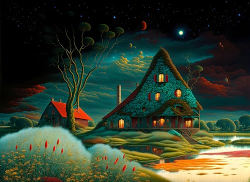 Poster mural toile paysages rouge foncé bleu sarcelle doré 50x70 cm