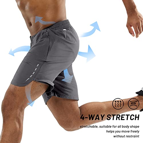 MIER Men's Lightweight Athletic Shorts Quick Dry Workout Gym Shorts with Back Pockets,7" Inseam,Dark Grey,S