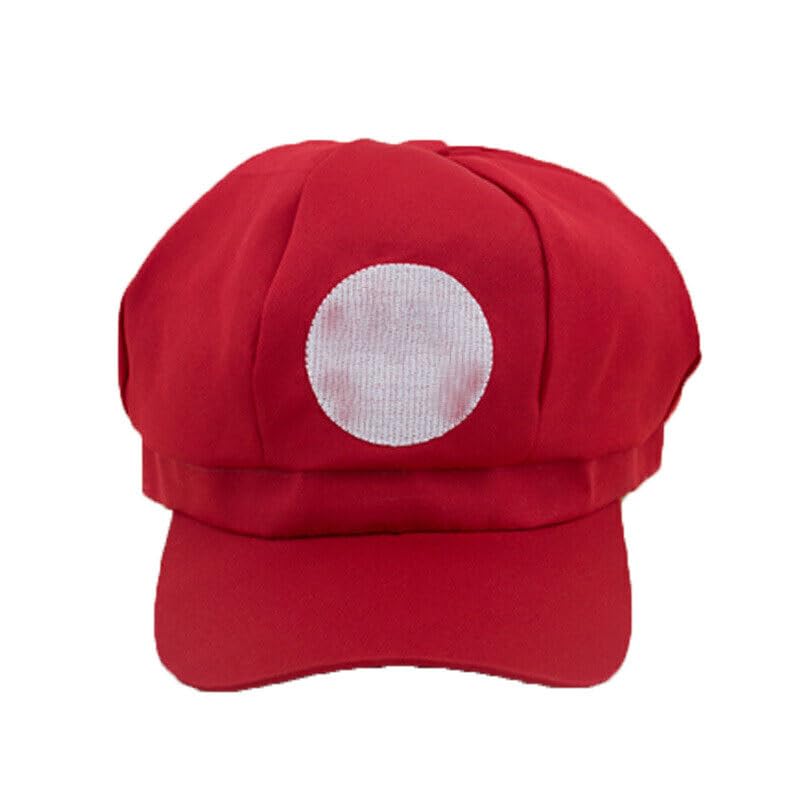 jokeshop Super Workman Mario Luigi Wario Waluigi Toad Hat Cap Plumber Bros Overalls Video Game Character Fancy Dress Cosplay Costume Party (Red 1)