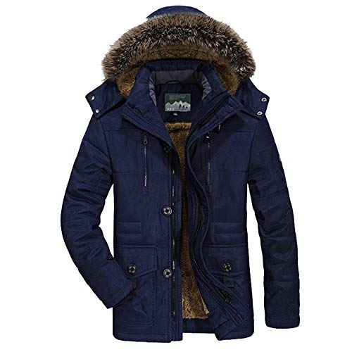 Fansu Chaqueta con Capucha Hombre, Otoño e Invierno Calentar Talla Grande Cierre de Cremallera Chaquetón Bolsillo con Cremallera Poliéster Abrigo Estilo Diario (Azul Marino,7XL)