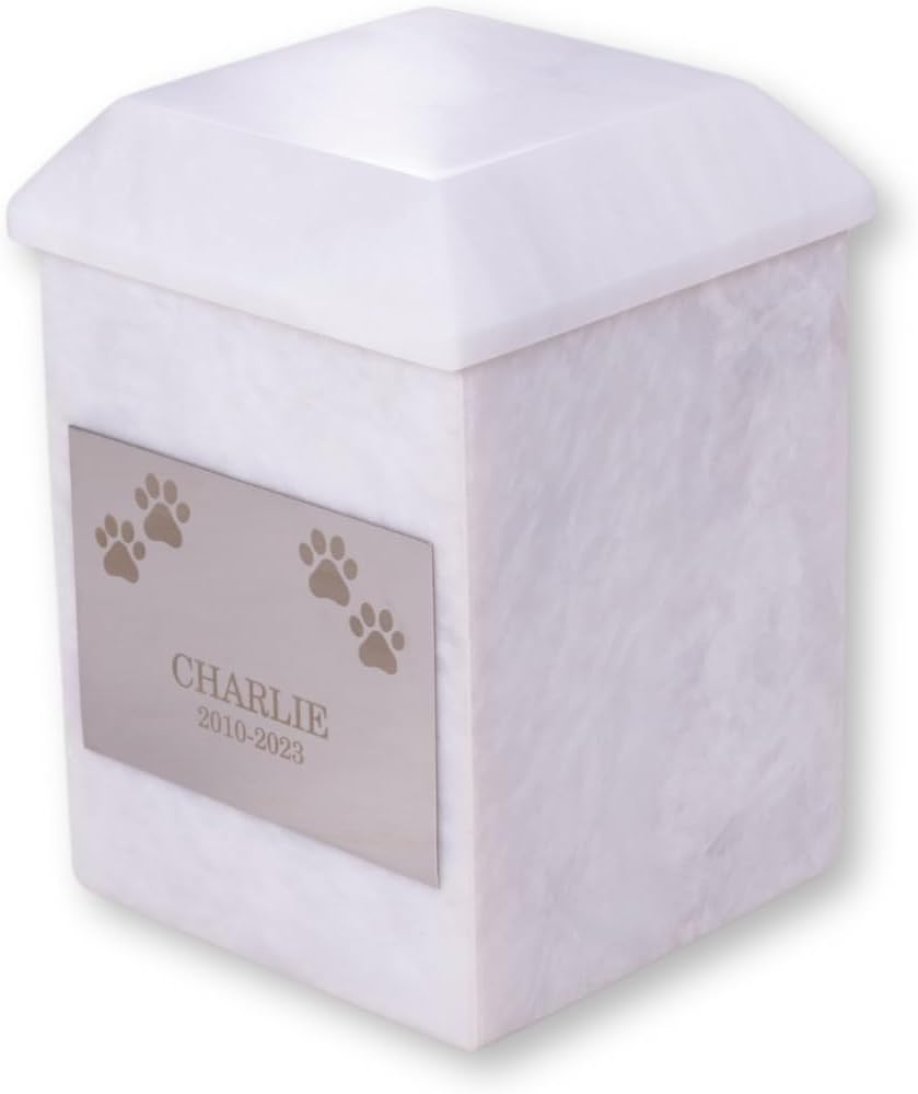 Bey-Berk Deering Moments Personalized Genuine White Marble Urn for Pet or Human Ashes, Luxurious Marble Urn, Holds up to 60lb Pre Cremation Weight