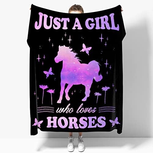 Just A Girl Who Loves Horses Blanket Print Soft Lightweight Warm Cozy Plush for Bedroom Bedding Couch Novelty Gift Universal XS 30 * 40 in for Leg/Pet