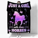 Just A Girl Who Loves Horses Blanket Print Soft Lightweight Warm Cozy Plush for Bedroom Bedding Couc