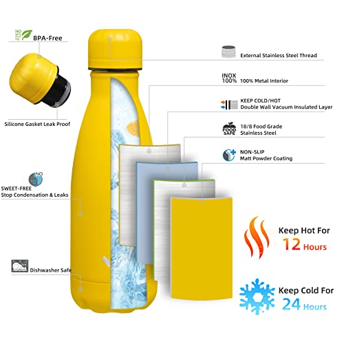 Image of Konokyo Insulated Water Bottles,12 oz Double Wall Stainless Steel Vacumm Metal Flask for Sports Travel,Yellow