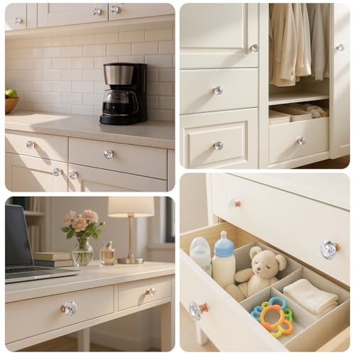 DEELF 12 Packs Kitchen Cabinet Knobs, 30 mm Crystal Cabinet Knobs, Diamond Dresser Handle Drawer Pulls, Dresser Knobs for Cabinets and Drawers, Rose Gold Base by DEELF OUTLET - Used condition - Image 6