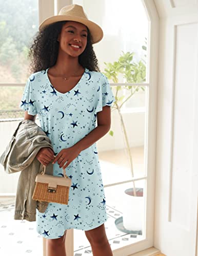 Ekouaer 2 Pack Soft Nightgown,Women's Loungewear Short Sleeve Sleepwear Loose Sleep Shirt Floral Print L #TOP2