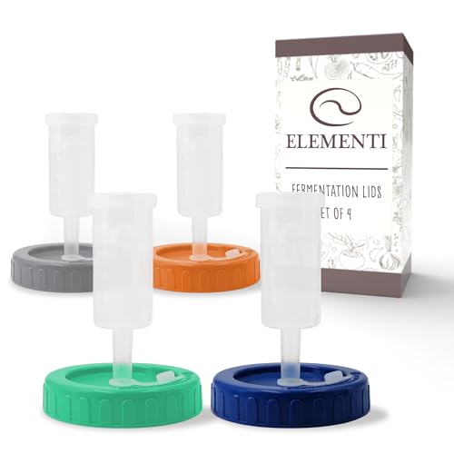 Elementi - Fermentation Lids Set of 4 - Fermentation Kit for Wide Mouth Mason Jars, Sauerkraut, Airlocks for Fermenting Lids, Air Lock Fermenter Burp Lids, Home Kimchi Kit