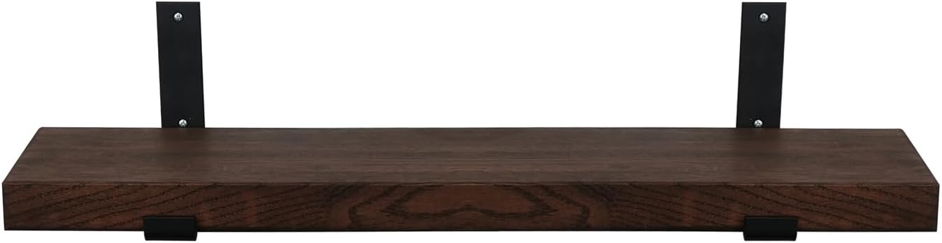 CONSDAN Oak Wood Floating Shelf for Wall Mounted Book Shelf Hanging Shelves Floating Bookshelf for Bedroom, Bathroom, Living Room, Kitchen USA Grown Solid Hardwood, Dark Oak 24x7.5x1.5 in