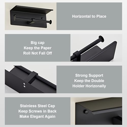 Double Toilet Smartphone Paper Holder with Shelf Black,SUS 304 Stainless Steel Double Head Bathroom Wall Mounted Tissue Storage Rack(Black) YIGUANXIN by YIGUANXIN - Used condition - Image 6
