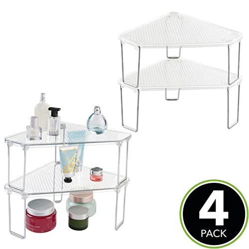 Mdesign Plastic/Steel Corner Stackable Rack, Storage Organizer Shelf For Bathroom, Vanity, Countertop, Sink, Cabinet, Holds Makeup, Shower Accessories, Ligne Collection - 4 Pack - Clear #TOP1