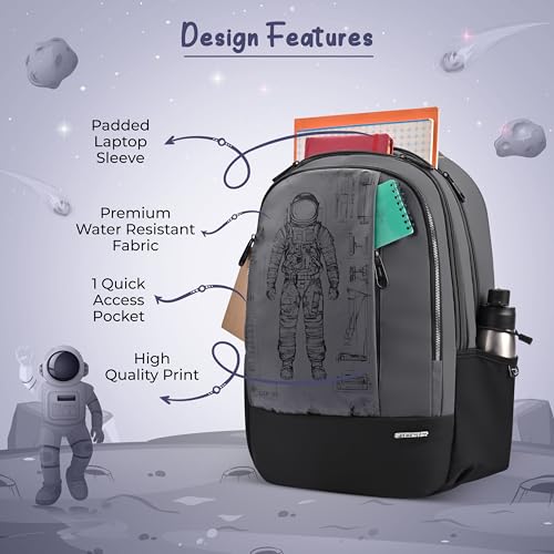 Image of Gear Anatomy Space 19 inch /38L Large Water Resistant School Bag | Casual Backpack | Daypack | Travel Backpack | Kids Bag for Boys /Girls (Grey - Black)