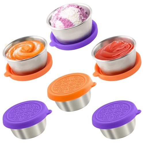 6x1.6 Oz Salad Dressing Containers With Lids, Small Leakproof Reusable Stainless Steel Salad Dressing Container To Go For Lunch Boxes,Sauce containers, Picnics,Travel Meal Prep And Kitchen Storage.
