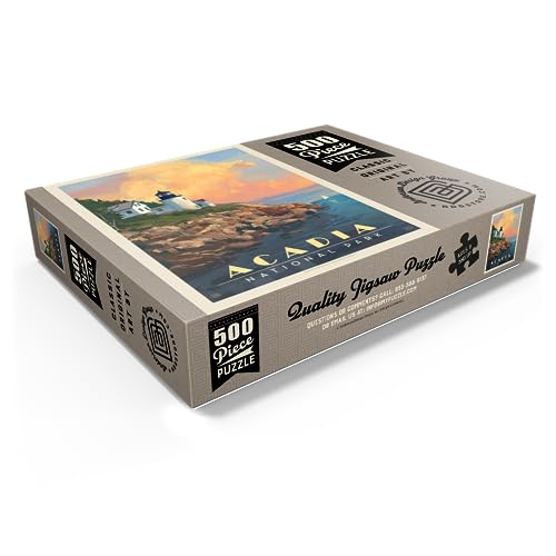 Acadia National Park: Lighthouse, Vintage Poster - Premium 500 Piece Jigsaw Puzzle for Adults - Thumbnail 3