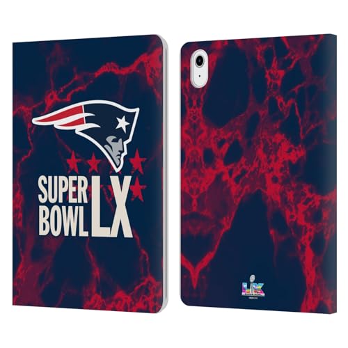 Head Case Designs Offizielle NFL Patriots Marmor 2026 Super Bowl LX Leder-Wallet-Hülle Kompatibel mit Apple iPad Air 11 2020/2022/2024/2025