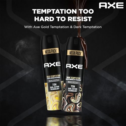 Image of Axe Dark Temptation Men's Deodorant + Axe Gold Temptation Long Lasting Deodorant Bodyspray For Men, With An Irresistible Scent 215ml, Pack of 2