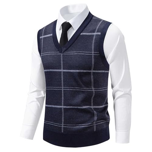 Men's Windowpane Sweater Vest Pullover Sleeveless V Neck Knitwear Casual Lightweight Fall Layer Top Warm Comfy Vests2
