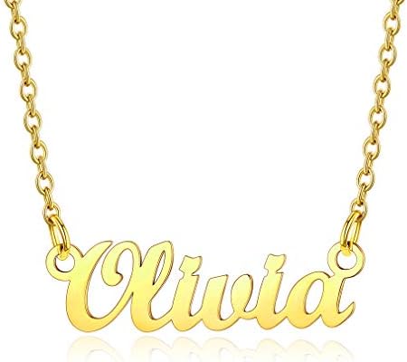 Custom4U Custom Name Necklace,Personalised Nameplate Jewellery Gifts for Women Girl Mum,Silver/Gold/Black,with 16+2''/40+5cm Chain,(with Gift Box)