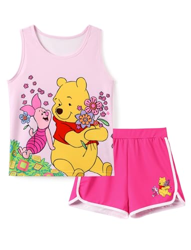 Image of Disney Stitch丨 Frozen丨 Minnie Mouse丨Princess丨Winnie Tank Top+Dolphin Shorts Girls Outfits Workout Athletic Set Summer