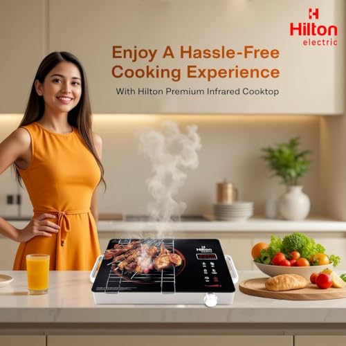 Image of Hilton Electric Premium 2200-watt Radiant Infrared Cooktop with Free Stainless Steel Grill for barbecue |3 Preset Functions | Digital Display |Timer Control | Over Heating Protection(1 Year Warranty)