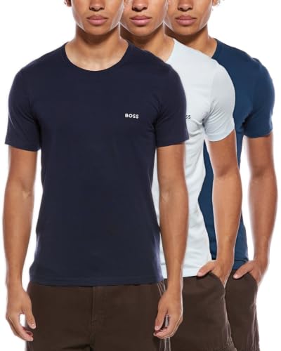 BOSS, 3-Pack Classic Logo Cotton T-Shirt, Navy/Peacock Blue/Baby Blue, M