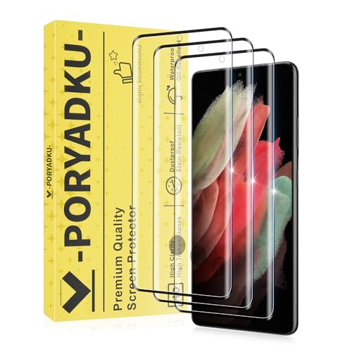 Image of JavoYion 3 Pack for Samsung Galaxy S21 Ultra Screen Protector, 9H Tempered Glass, [3D Curved Full Coverage], Fingerprint Sensor Compatible, Case Friendly