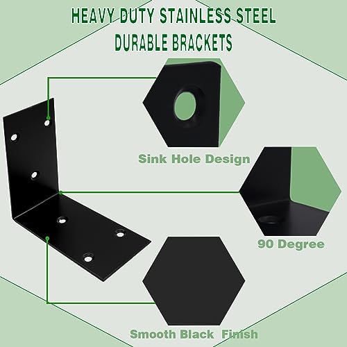 16Pcs Raised Garden Bed Corner Brackets, 4Inch Stainless Steel Bracket, Black Angle Brackets, L Corner Brace, Heavy Duty L Brackets 90° Metal Bracket for Wooden Furniture Timber （4 Different Sizes） by XHMAXE - Image 3
