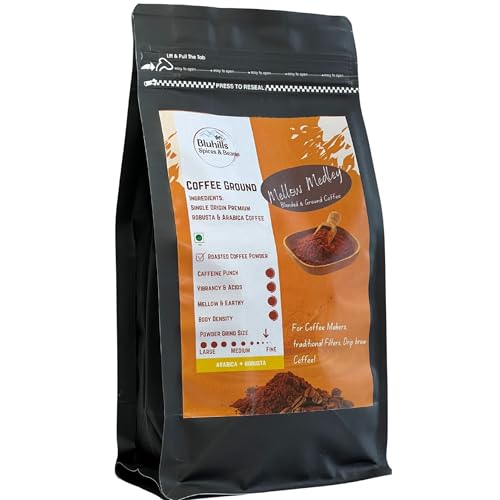 Image of Bluhills Mellow Medley - Blend of Pure Arabica & Robusta Coffee, 500g, Wayanad Robusta & Arabica blend, freshly roasted and ground for a perfect filter coffee, stove top, or drip brew