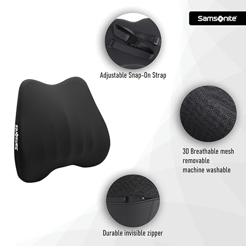 Samsonite Lumbar Support Pillow for Office Chair and Car Seat - Memory Foam Pillows Car Lumbar Support Brace, Lumbar Support Pillow for Car & Low Back Pain Relief, Black