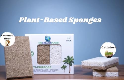 Image of THE GREATER PLANET- Natural Kitchen Sponges, Eco Friendly Cleaning sponges-Multipurpose Wood Cellulose Scrub sponges-10 Pack Biodegradable Organic Kitchen Dish Sponge Cleaning Earth Friendly Sponge.
