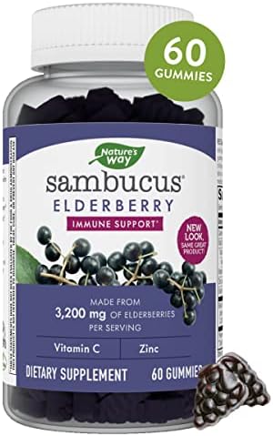 Nature’s Way Sambucus Elderberry Gummies, Immune Support Gummies*, Black Elderberry with Vitamin C and Zinc, 60 Gummies
