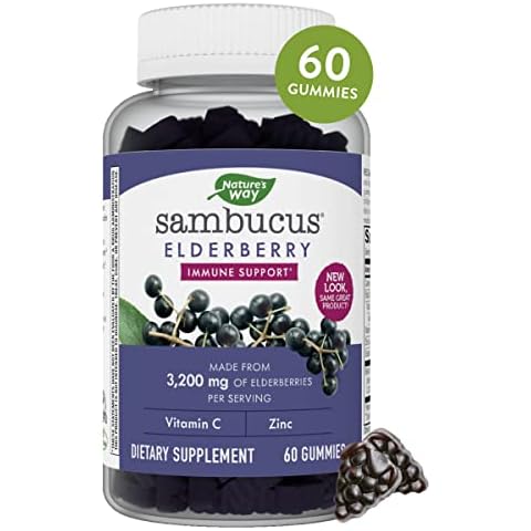 Nature's Way - Sambucus Elderberry - 3200 mg per Serving - Immune Support - with Vitamin C and Zinc - Gluten Free - Suitable for Vegetarians - 60 Gummies Cover