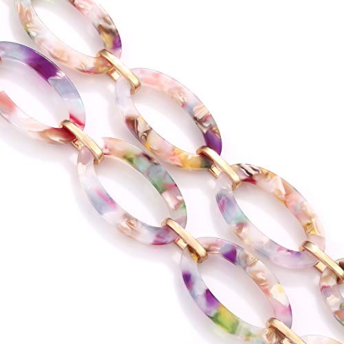 Bvga Acrylic Chain Link Necklace Bohemian Tortoiseshell Floral Oval Acrylic Resin Circle Hoop Link Long Necklaces For Women (Floral) #TOP4