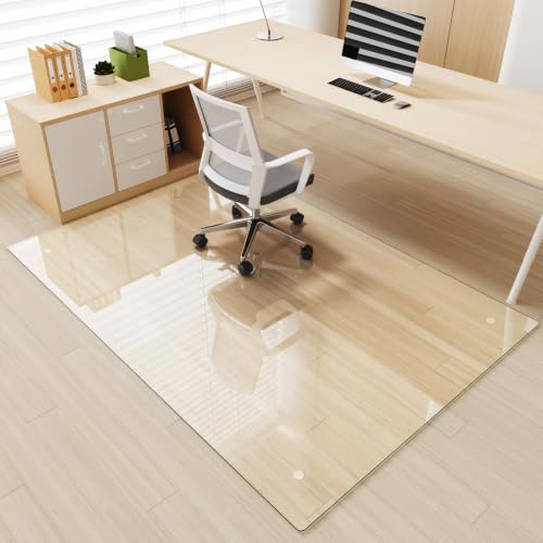 Image of [Tempered Glass] 48 inch x 66 inch Glass Office Chair Mat for Carpet