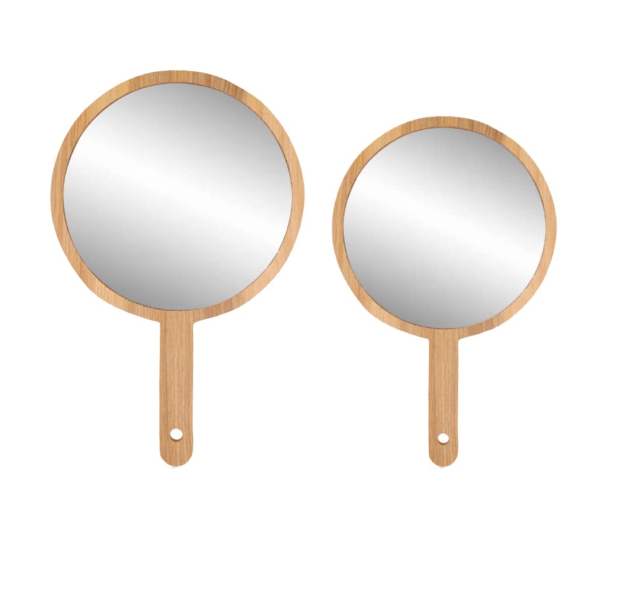 Wooden Handheld Beauty Makeup Mirror Set of 2 - Round Shape 10.75 inch & 15 Inch - Salon Mirror, Dressing Table Mirror, Shaving Mirror and Travel Mirror-picture-51