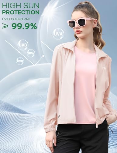 Image of Venzina UPF 150+ Sunscreen Jacket for Women, Stylish Sun Protection Jackets for Women, Cool Feel Quick Dry Sun Hoodie, Modern Fit with Removable Hat & Zip Pocket, for Driving, Camping
