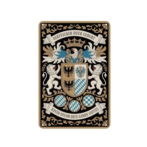 Bavarian Coat of Arms tin Sign Vintage European Royal Heraldic Crest Metal Signs Retro Metal Wall Art for Home Bedroom Kitchen Bar Cafe Garden Patio Outdoor Gift (8X12 IN)