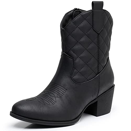 GLOBALWIN Women's Western Style Faux Leather Boots with 2-Inch Heel